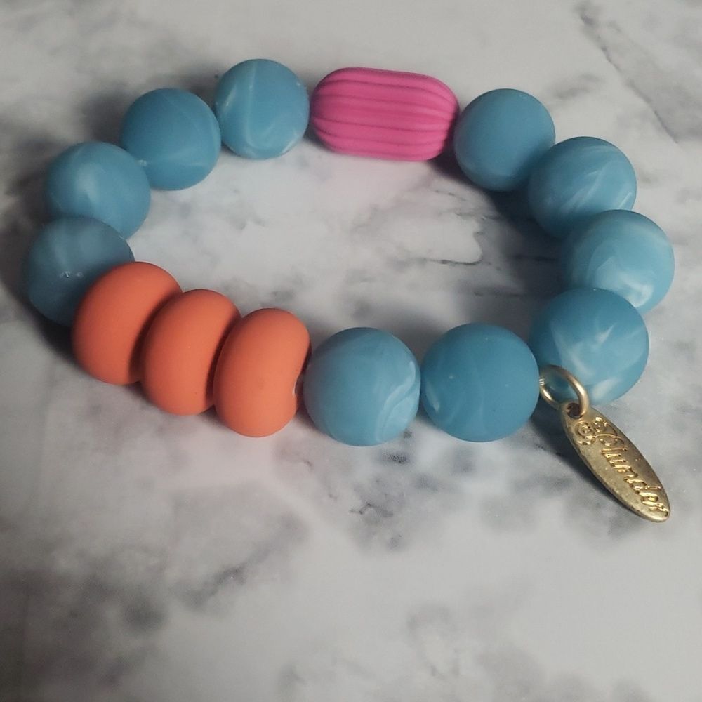 Blue Beaded Elastic Bracelet by Plunder‎
